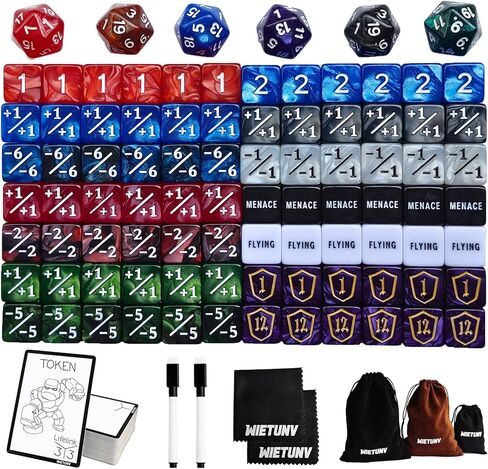 MTG Dice Set 157 Pieces - D20 Spindown Life Counter with 60 Tokens for Magic The Gathering, Commander EDH Loyalty Counters, +1/+1 Counters, TCG Accessories with Storage Bags in Kuwait