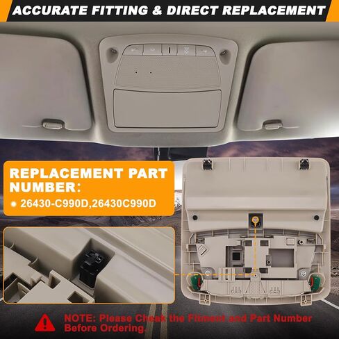 Car Interior Overhead Console Map Reading Light Lamp Without Sunroof,Fit for Nissan Altima Teana 2013-2018,Fit for Nissan Sentra 2013-2015 Replace Dome Light Reading Ceiling Lamp,Replace 26430C990D in Kuwait