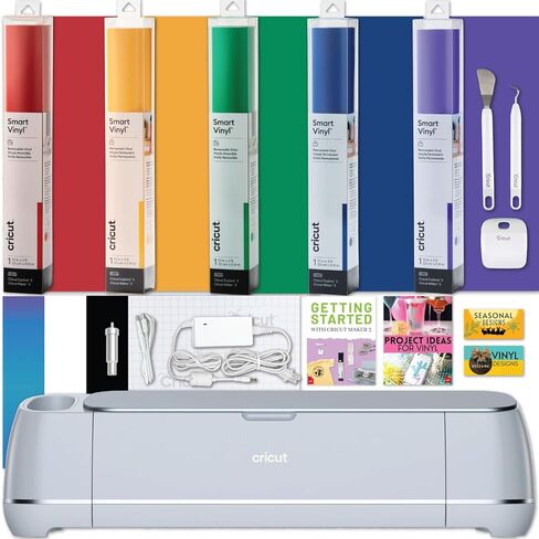 آلة قطع Cricut Maker 3 مع حزمة فينيل قوس قزح - آلة قطع القوالب الإلكترونية مع مجموعة متنوعة من الفينيل، وشريط النقل وأدوات إزالة الأعشاب الضارة، ومجموعة المبتدئين، واتصال بلوتوث in Kuwait