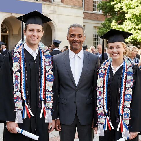 2026 أزرق أبيض وأحمر شريط التخرج أكياس الحلوى Lei Kit Honor Cords مع شرابة، فئة من 2026 غراد بقع التطريز مع دبابيس لوازم الحفلات للتخرج من المدرسة الثانوية in Kuwait