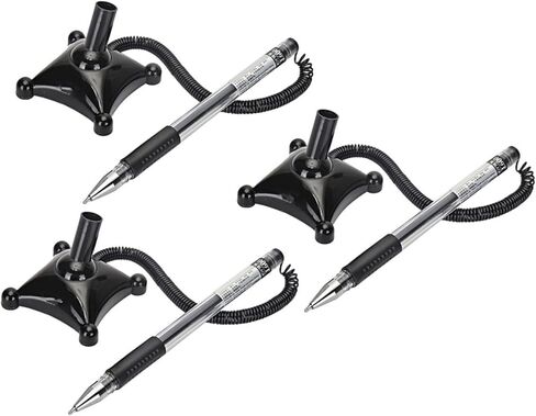3pcs Black 0.5mm Office Sign Pens with Pen Chain Desk Fixed Counter Ballpoint for Bank and Reception Signature and Writing Tasks in Kuwait