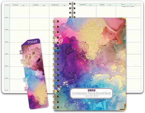 Elan Publishing Company HARDCOVER Combination Plan and Record Book: One efficient 8.5" x 11" Book for Lesson Plans and Grades Combines W101 and R1010 with Bonus Clip-in Bookmark (Rainbow Gold Marble) in Kuwait