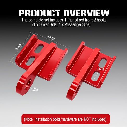 YunGlee Front Tow Hooks Compatible with 2024-2026 4 Runner and Tacoma, Heavy Duty Steel Recovery Hook Replacement, Red Powder Coated Off-Road Bumper Towing Brackets, Left & Right (Pair) in Kuwait