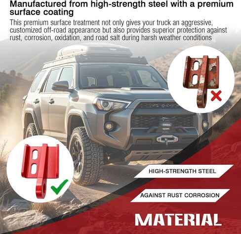 YunGlee Front Tow Hooks Compatible with 2024-2026 4 Runner and Tacoma, Heavy Duty Steel Recovery Hook Replacement, Red Powder Coated Off-Road Bumper Towing Brackets, Left & Right (Pair) in Kuwait