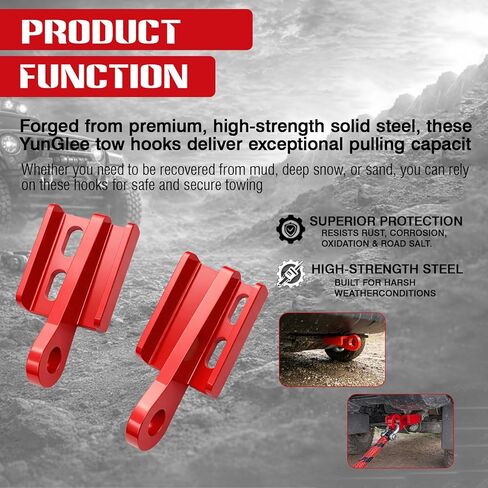 YunGlee Front Tow Hooks Compatible with 2024-2026 4 Runner and Tacoma, Heavy Duty Steel Recovery Hook Replacement, Red Powder Coated Off-Road Bumper Towing Brackets, Left & Right (Pair) in Kuwait