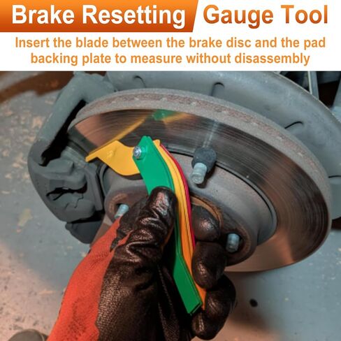 Brake Lining Thickness Gauge, Brake Pad Measuring Ruler Tool, Color Coded Brake Pad Gauge with Metric & SAE Size, Brake Resetting Gauge Tool for Quickly Measuring Disc and Drum in Kuwait
