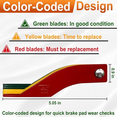 Brake Lining Thickness Gauge, Brake Pad Measuring Ruler Tool, Color Coded Brake Pad Gauge with Metric & SAE Size, Brake Resetting Gauge Tool for Quickly Measuring Disc and Drum in Kuwait