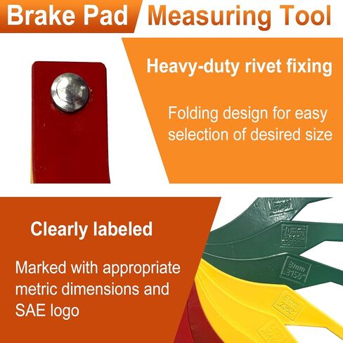 Brake Lining Thickness Gauge, Brake Pad Measuring Ruler Tool, Color Coded Brake Pad Gauge with Metric & SAE Size, Brake Resetting Gauge Tool for Quickly Measuring Disc and Drum in Kuwait