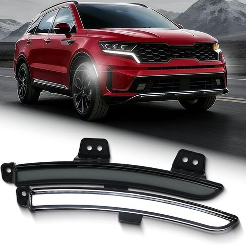 مجموعة مصابيح LED الأمامية الكاملة لسيارة كيا سورينتو 2021 2022 2023، طقم DRL أبيض ذو عدسة مدخنة، قطعتان｜ بديل لـ OEM 921A1R5000، 921A2R5000 in Kuwait