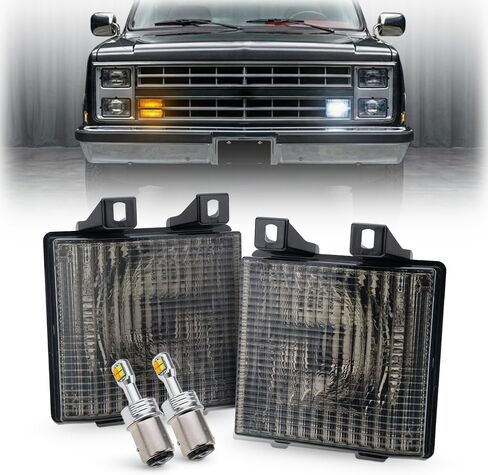 OEM Front Turn Signal Lights for 85-86 Chevy C/K Series & 87-88 R/V Series &K5 Blazer&Jimmy Amber Bumper Signal & White Parking Light Corner Marker OEM# 918046 GM2521110 Smoked Lens With Led Bulbs in Kuwait