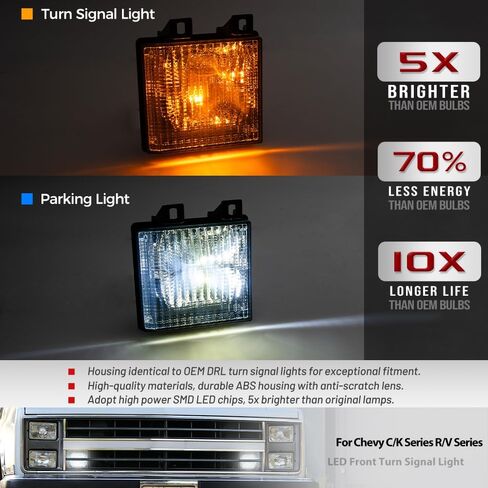 OEM Front Turn Signal Lights for 85-86 Chevy C/K Series & 87-88 R/V Series &K5 Blazer&Jimmy Amber Bumper Signal & White Parking Light Corner Marker OEM# 918046 GM2521110 Smoked Lens With Led Bulbs in Kuwait