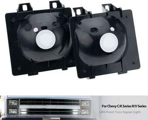 OEM Front Turn Signal Lights for 85-86 Chevy C/K Series & 87-88 R/V Series &K5 Blazer&Jimmy Amber Bumper Signal & White Parking Light Corner Marker OEM# 918046 GM2521110 Smoked Lens With Led Bulbs in Kuwait