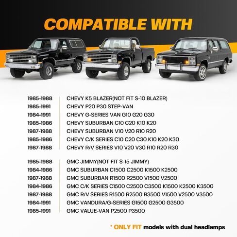 OEM Front Turn Signal Lights for 85-86 Chevy C/K Series & 87-88 R/V Series &K5 Blazer&Jimmy Amber Bumper Signal & White Parking Light Corner Marker OEM# 918046 GM2521110 Smoked Lens With Led Bulbs in Kuwait