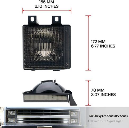 OEM Front Turn Signal Lights for 85-86 Chevy C/K Series & 87-88 R/V Series &K5 Blazer&Jimmy Amber Bumper Signal & White Parking Light Corner Marker OEM# 918046 GM2521110 Smoked Lens With Led Bulbs in Kuwait