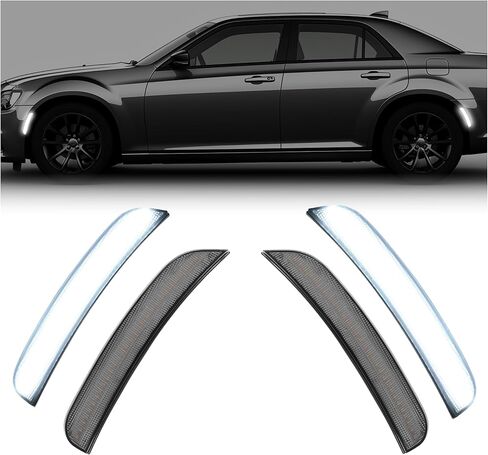 HECASA 4 قطع مصابيح LED للعلامات الجانبية متوافقة مع 2015-2023 كرايسلر 300 مصابيح وقوف السيارات الأمامية والخلفية مصابيح دخان عدسة بيضاء LED لاستبدال CH2551136 CH2550136 in Kuwait