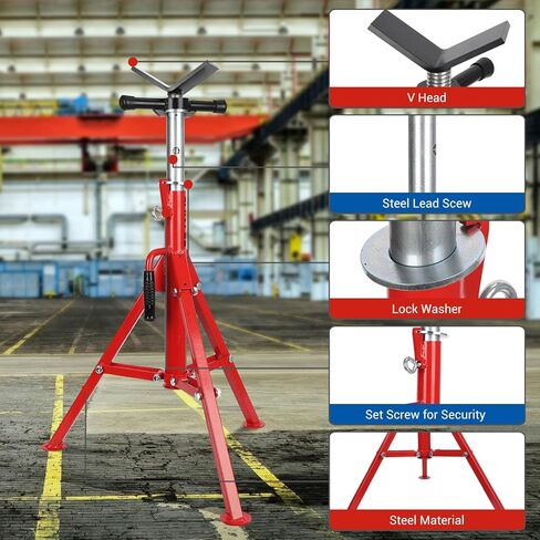 Garvee V Head Pipe Jack Stand Robust Steel Heavy-Duty Construction | 28-52 in Adjustable Height | 2500 LB Capacity | with Portable Folding Legs | Ideal for Welding, Automotive, Construction Projects in Kuwait