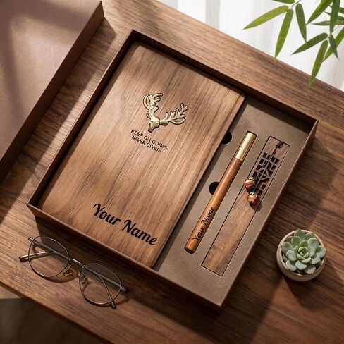 LVCHENG Wooden Personalized Notebook & Custom Engraved Thermos Gift Set (8x8 in (No insulated cup included)) in Kuwait