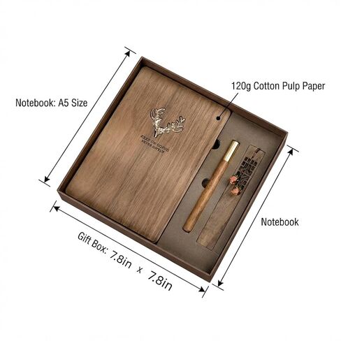 LVCHENG Wooden Personalized Notebook & Custom Engraved Thermos Gift Set (8x8 in (No insulated cup included)) in Kuwait