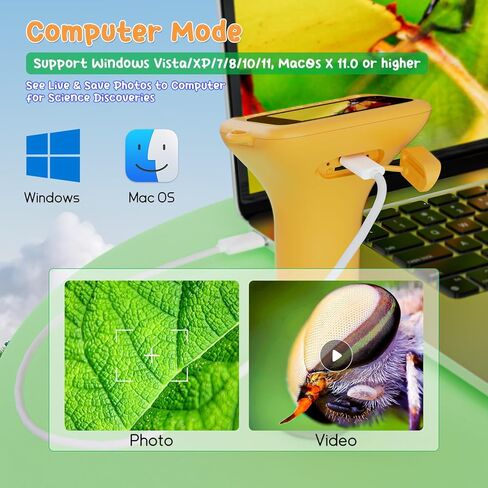 مجهر رقمي SKYBASIC للأطفال، شاشة 2 بوصة 1000X مجهر محمول عالي الدقة جيب كاميرا مجهرية محمولة، ألعاب تعليمية ممتعة لهدايا عيد الميلاد للأعمار من 4 إلى 12 عامًا أطفال طلاب بنين بنات - أصفر in Kuwait