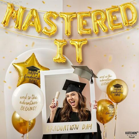 KatchOn, Gold Mastered It Balloons - 16 Inch | Gold Graduation Balloons 2024, Masters Degree Graduation Decorations 2024 | She Mastered It Graduation Decorations Class of 2024 | Graduation Party Décor in Saudi Arabia