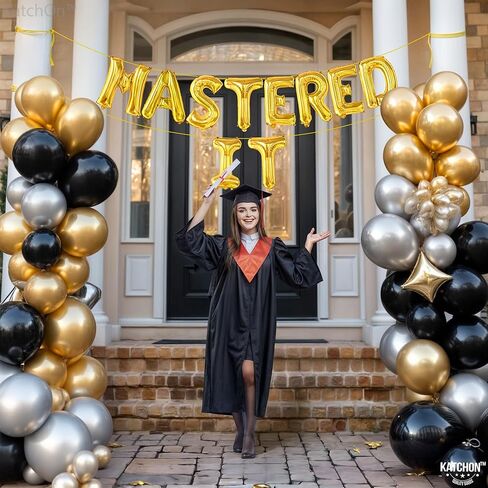 KatchOn, Gold Mastered It Balloons - 16 Inch | Gold Graduation Balloons 2024, Masters Degree Graduation Decorations 2024 | She Mastered It Graduation Decorations Class of 2024 | Graduation Party Décor in Saudi Arabia