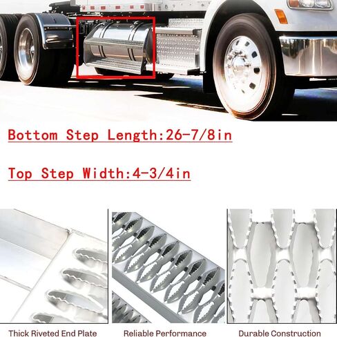 BST BSSP 26 بوصة خزان الوقود العالمي لـ Peterbilt جميع الموديلات سلم خزان الوقود الفضي غير القابل للانزلاق، الألومنيوم مع أدوات التركيب in Kuwait