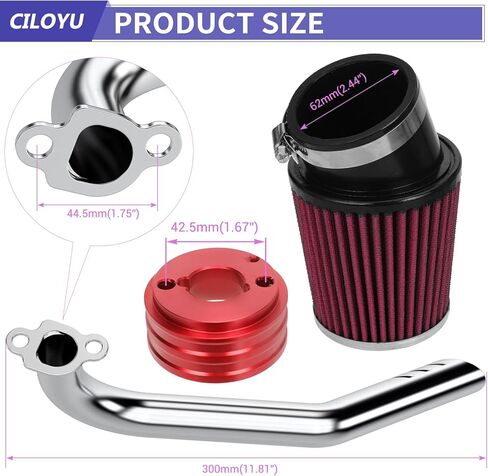 212 Stage 1 Kit Mini Bike Exhaust Pipe Compatible with Predator 212cc 224 196cc Engine Coleman CT200U CT200-EX BT200X Baja Warrior MB200 Axis M200 Mini Bike Go Kart Parts 62mm Air Filter in Kuwait