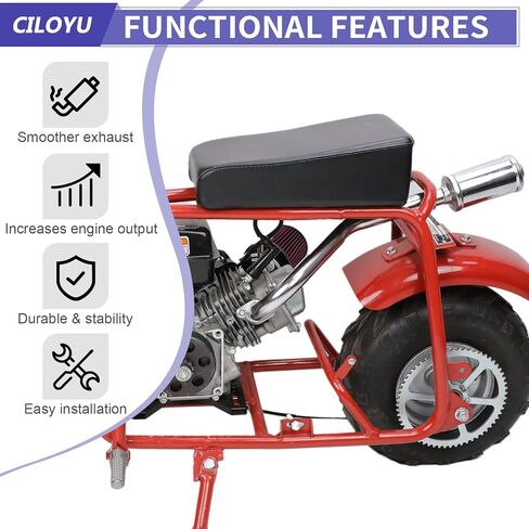 كاتم صوت ماسورة عادم الدراجة الصغيرة المركزية، المرحلة 2، متوافق مع GMB100 Predator 79cc Lifan 154F 3.0HP محرك Coleman CT100U Massimo MB100 Minibike Parts 62mm فلتر هواء أحمر in Kuwait