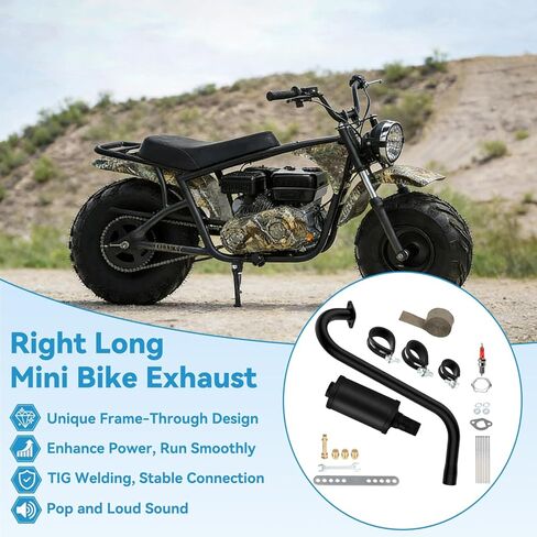 EOPOAYI 212cc ماسورة العادم الطويلة اليمنى مع طقم كاتم الصوت النفاثة المتوافقة مع Coleman Mini Bike CT200U B200R RB200 B200 RT200 Monster Mega Moto MM212 212 MAX TrailMaster Hurricane 200X Pro Minibike Parts in Kuwait