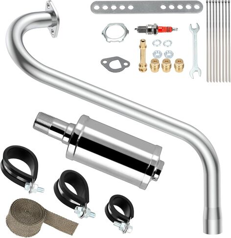 EOPOAYI Under Seat Right Long Exhaust Header Pipe Muffler Compatible with Coleman B200R RT200 Mini Bike 212cc RB200 B200 Monster Mega Moto MM212 MAX TrailMaster Hurricane 200X Pro Parts in Kuwait