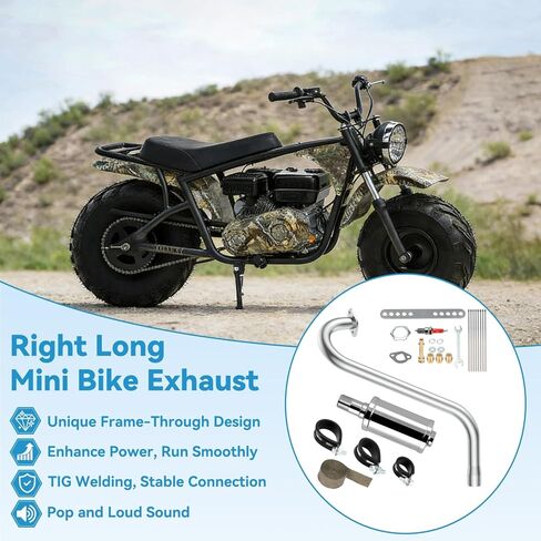 EOPOAYI Under Seat Right Long Exhaust Header Pipe Muffler Compatible with Coleman B200R RT200 Mini Bike 212cc RB200 B200 Monster Mega Moto MM212 MAX TrailMaster Hurricane 200X Pro Parts in Kuwait
