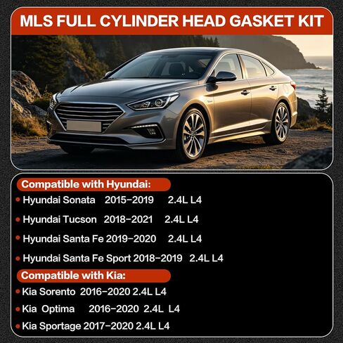 مجموعة حشية كاملة للرأس 2.4 لتر G4KJ مع مجموعة مسامير الرأس ES72465 لسيارة Hyundai Sonata Tucson Santa Fe، Kia Optima Sorento Sportage 2015-2021 in Kuwait