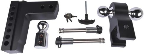 Black Adjustable Trailer Hitch Compatible with 2.5 Inch Receiver 6 Inch Drop Rise Aluminum Drop Hitch 18500 LBS GTW in Kuwait