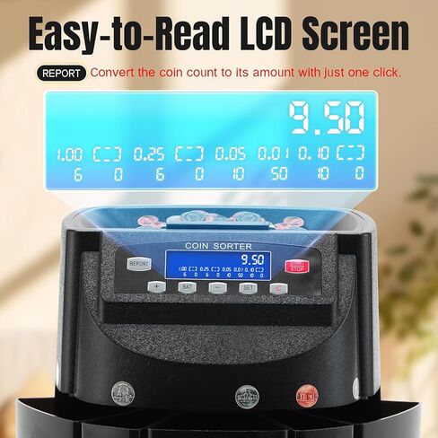 Coin Counter 270 Coins/Min 300-Coin Capacity, USD Coin Sorter and Wrapper Machine with LCD Display, Automatic Change Counter for 1¢ 5¢ 10¢ 25¢ $1, Includes 5 Coin Bins, 5 Tubes & 5 Wrappers in Saudi Arabia
