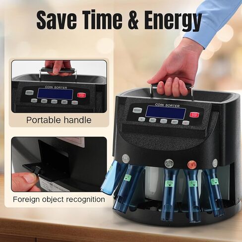 Coin Counter 270 Coins/Min 300-Coin Capacity, USD Coin Sorter and Wrapper Machine with LCD Display, Automatic Change Counter for 1¢ 5¢ 10¢ 25¢ $1, Includes 5 Coin Bins, 5 Tubes & 5 Wrappers in Saudi Arabia