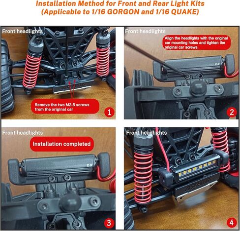 RC Light Bar Kit for ARRMA 1/16 Gorgon GROM 4X4 & Quake GROM 4X4, Snap-On Design, Front White Rear Red Lights in Kuwait