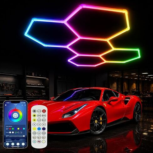 25Pack RGB Hexagon Lights,Music Sync 5Hex LED Hexagon Lights,RGB 358 Kinds of Changes Dimmable Speed-Adjustable DIY Color-Changing Lights Smart App & Remote Control,for Studio Gym Basement Decor in Saudi Arabia
