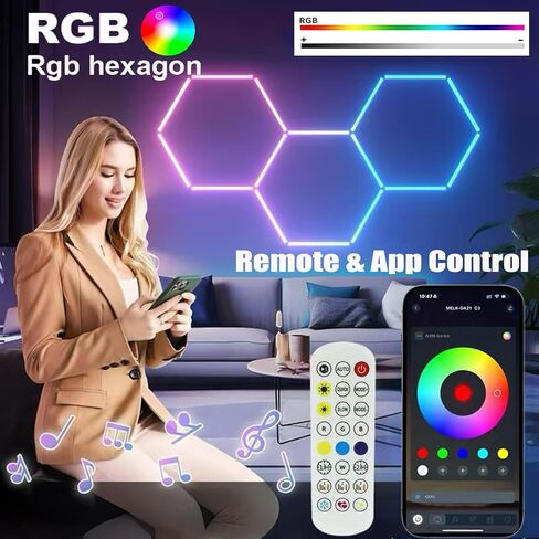 25Pack RGB Hexagon Lights,Music Sync 5Hex LED Hexagon Lights,RGB 358 Kinds of Changes Dimmable Speed-Adjustable DIY Color-Changing Lights Smart App & Remote Control,for Studio Gym Basement Decor in Saudi Arabia