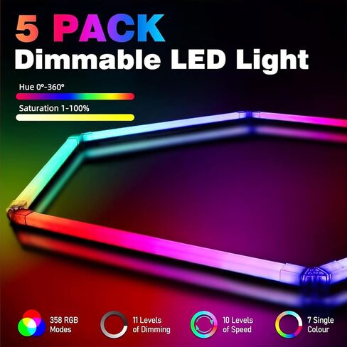 25Pack RGB Hexagon Lights,Music Sync 5Hex LED Hexagon Lights,RGB 358 Kinds of Changes Dimmable Speed-Adjustable DIY Color-Changing Lights Smart App & Remote Control,for Studio Gym Basement Decor in Saudi Arabia