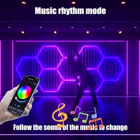 25Pack RGB Hexagon Lights,Music Sync 5Hex LED Hexagon Lights,RGB 358 Kinds of Changes Dimmable Speed-Adjustable DIY Color-Changing Lights Smart App & Remote Control,for Studio Gym Basement Decor in Saudi Arabia