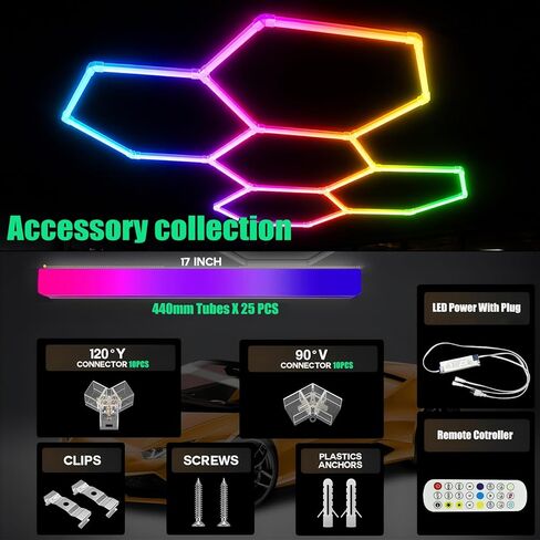 25Pack RGB Hexagon Lights,Music Sync 5Hex LED Hexagon Lights,RGB 358 Kinds of Changes Dimmable Speed-Adjustable DIY Color-Changing Lights Smart App & Remote Control,for Studio Gym Basement Decor in Saudi Arabia