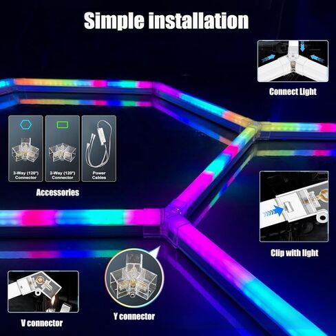 25Pack RGB Hexagon Lights,Music Sync 5Hex LED Hexagon Lights,RGB 358 Kinds of Changes Dimmable Speed-Adjustable DIY Color-Changing Lights Smart App & Remote Control,for Studio Gym Basement Decor in Saudi Arabia