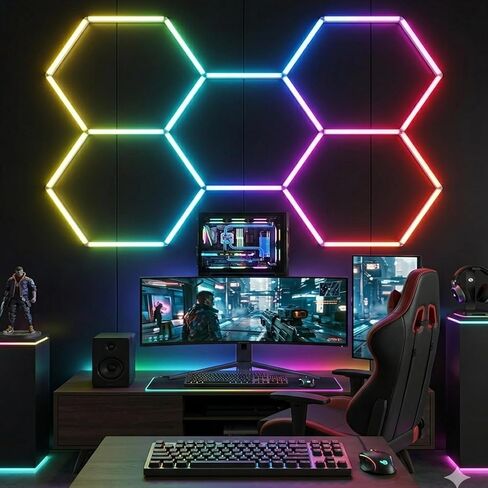 25Pack RGB Hexagon Lights,Music Sync 5Hex LED Hexagon Lights,RGB 358 Kinds of Changes Dimmable Speed-Adjustable DIY Color-Changing Lights Smart App & Remote Control,for Studio Gym Basement Decor in Saudi Arabia