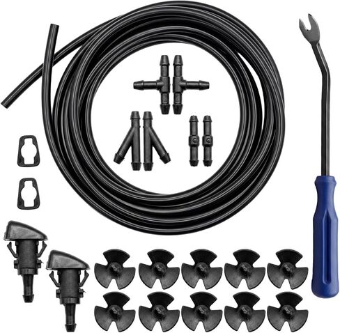 20 in 1 Universal windshield washer hose repair kit - 4M washer fluid hose, 2 Nozzles, 6 Hose Connectors,10 Hood Retainers & fastener removal tool, Suitable for Most Car Windshield Fluid Tubing in Kuwait