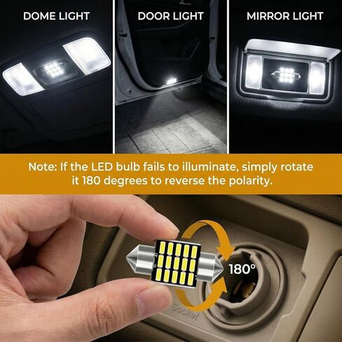 طقم إضاءة داخلية LED للسيارة 24 قطعة، مجموعة مصابيح LED على شكل قبة T10 مقاس 31 مم 41 مم بديلة للوحة الترخيص وباب لوحة الترخيص الجانبية والإضاءة الداخلية لصندوق السيارة، تناسب معظم السيارات وسيارات الدفع الرباعي (أبيض) in Kuwait