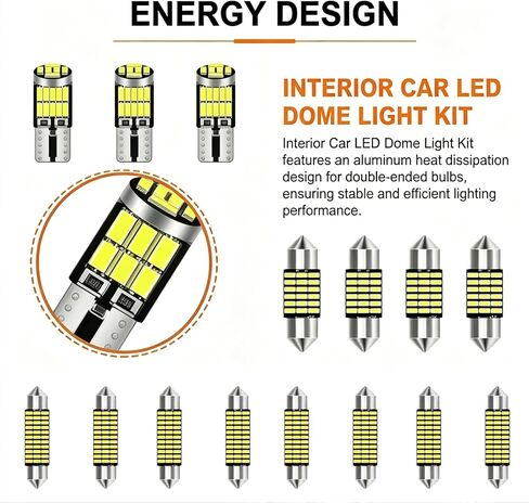 طقم إضاءة داخلية LED للسيارة 24 قطعة، مجموعة مصابيح LED على شكل قبة T10 مقاس 31 مم 41 مم بديلة للوحة الترخيص وباب لوحة الترخيص الجانبية والإضاءة الداخلية لصندوق السيارة، تناسب معظم السيارات وسيارات الدفع الرباعي (أبيض) in Kuwait