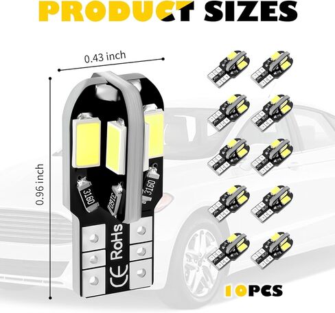 10PCS T10 Interior Car Lights,5630 8SMD Car T10 LED Bulb with High Brightness as Map/Reading/LED License Plate Light Bulbs,12V Inside Cars Lights Bulb Cars Accessories in Kuwait