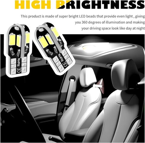 10PCS T10 Interior Car Lights,5630 8SMD Car T10 LED Bulb with High Brightness as Map/Reading/LED License Plate Light Bulbs,12V Inside Cars Lights Bulb Cars Accessories in Kuwait