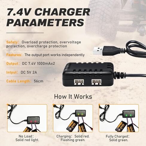 7.4V Li-ion Battery 3300mAh High Capacity RC Battery with Dean-Style T Plug 2S Rechargeable with 1 to 2 USB Charger Fit for WLtoys 4WD High Speed RC Cars Most 1/10, 1/12, 1/16 Truck in Kuwait