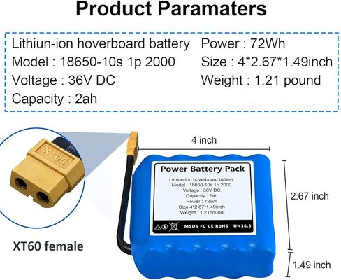 36V (Fit 42V) 2Ah Replacement Battery for Hover-1, Jetson, 10S1P for 150W-300W Dual Motor, 4 x1.49 x 2.67 inch Long Lasting, Durable in Kuwait